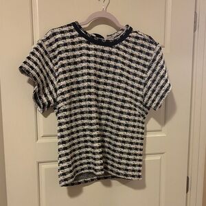 Ann Taylor Factory Black and White Check Knit Short Sleeve Top